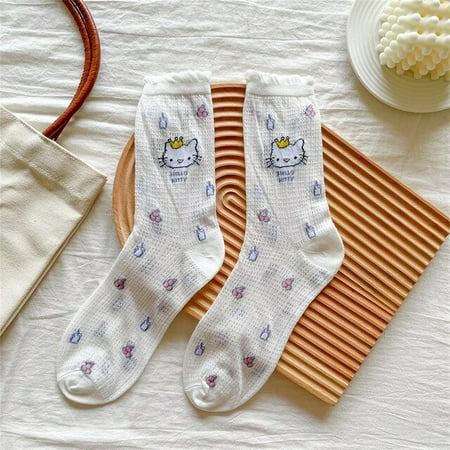 

Sanrio Hellokitty CartoonThin Section Sweet Hollow Cute Tube Socks Kawaii Lolita Calf Socks Stockings