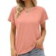 thumbnail image 3 of Estrela Recorte Camiseta Manga Corta Liso Casual Cómodo Básico Cuello Hueco Manga Corta Top Rosa XXL, 3 of 5