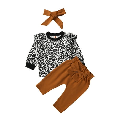

Cute Clothes Suits Baby Girls Boys Leopard Autumn Long Sleeve Pants Pullover Headbands Set Clothes