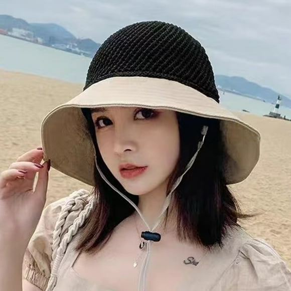 Chapeau de Soleil Chapeau de Plage Chapeau de Pêcheur avec Nœud Creusé Visière de Soleil Écran Solaire