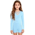 thumbnail image 3 of Haitryli Kids Girls Gymnastics Leotard Long Sleeve Ballet Dance Bodysuit Biketard Tumbling Unitard with Shorts Light Blue 6, 3 of 7