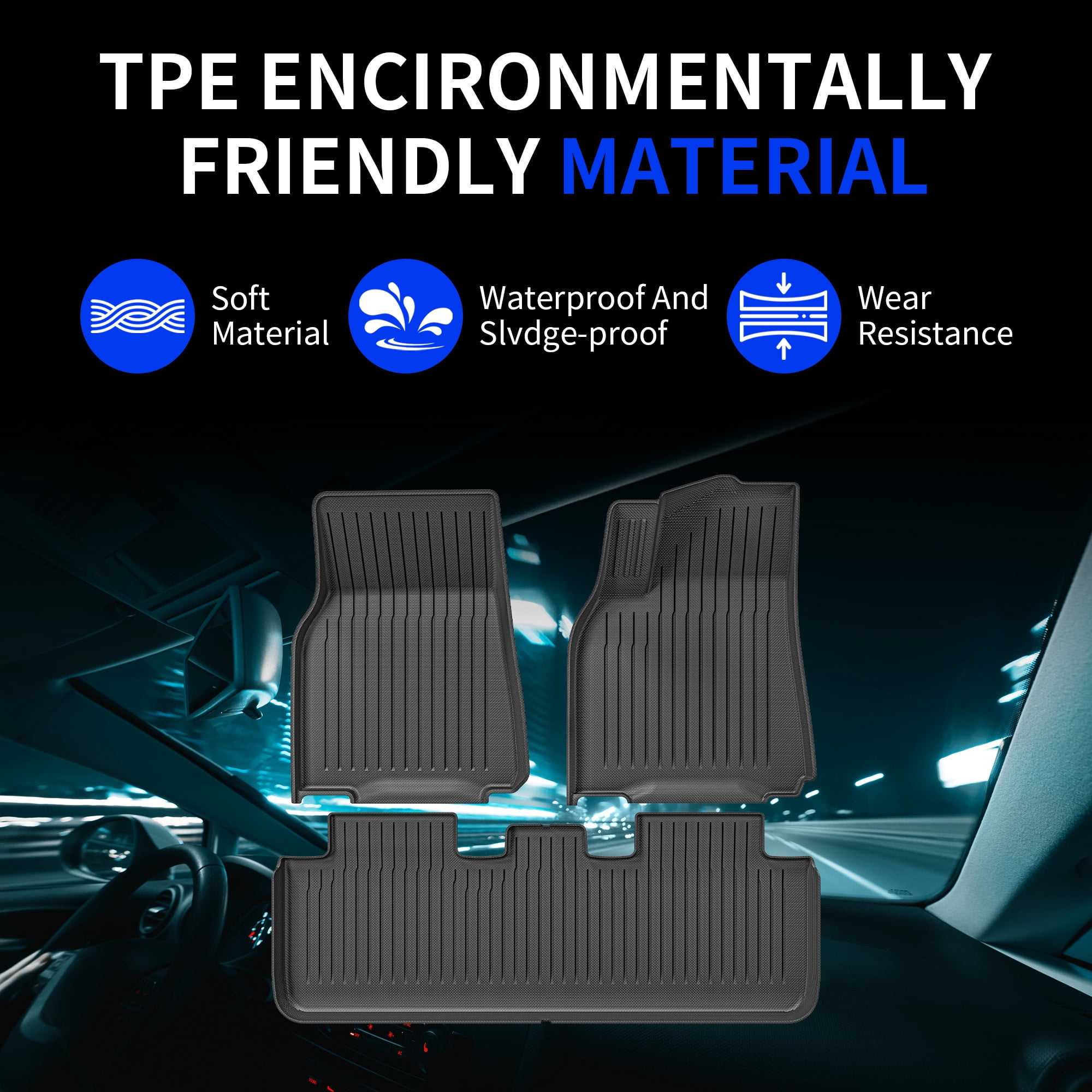 Floor Mats Fit for Tesla Model Y 2024 2023 2022 2021 Custom Fit All Weather TPE Protection Floor Mats Set (6 Pieces) Cargo Liner Cargo Trunk Accessories,Heavy Duty Accessories,Black