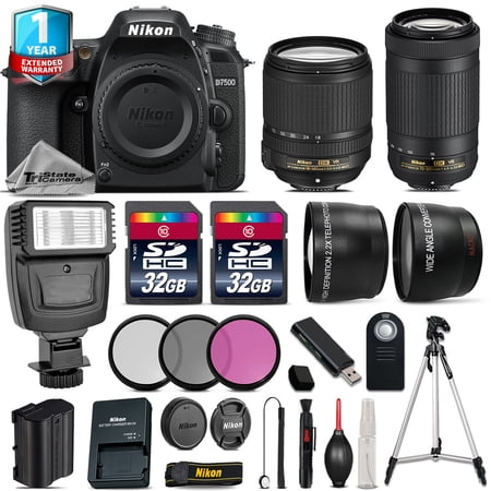 Nikon D7500 Camera + AFS 18-140mm VR + 70-300mm VR + 64GB + Flash + 1yr Warranty