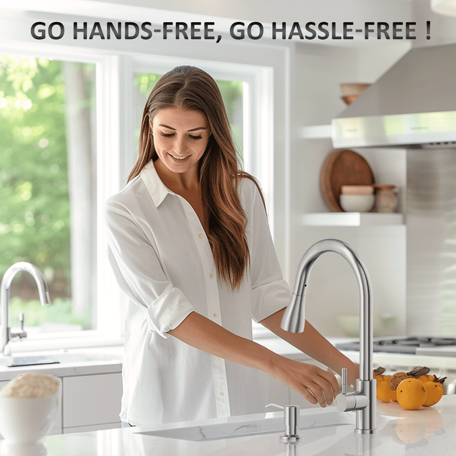 APPASO Touchless Kitchen Faucet with Pull-Down Sprayer, Kitchen Sink Faucet Touchless Brushed Nickel, Single Handle Hands-Free Motion Sensor Faucets Suitable for 1 or 3-Hole Sink, Stainless Steel