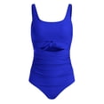 thumbnail image 4 of Ramiter One Piece Swimsuit Women One Piece Swimsuit High Neck Plunge Mesh Ruched Swimwear(Blue,S), 4 of 7