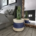 thumbnail image 2 of LR Home Woven Round Jute 17" Storage Basket with Handles, Indigo/White Mid Stripe, 2 of 7
