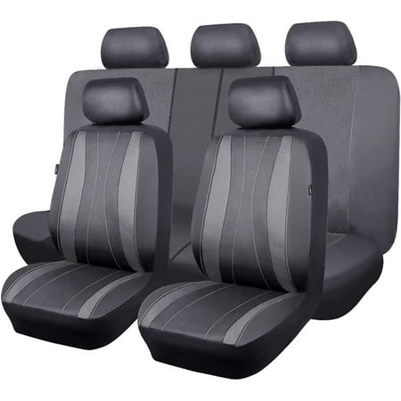 

Car Seat Covers Full Set Faux Leather Air Mesh Breathable Man Lady Airbag Compatible Rear Bench Split 40/60 50/50 60/40 Truck Pick Up (Full Set -- Low Back Gray Gray)