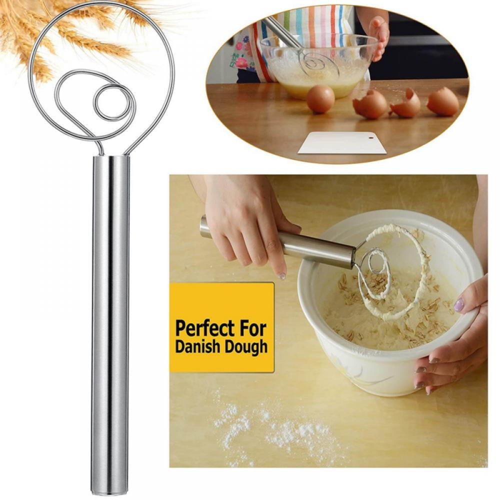 TOP Stainless Steel Danish Dough Whisk with Wood Handle Kitchen Baking Tools 