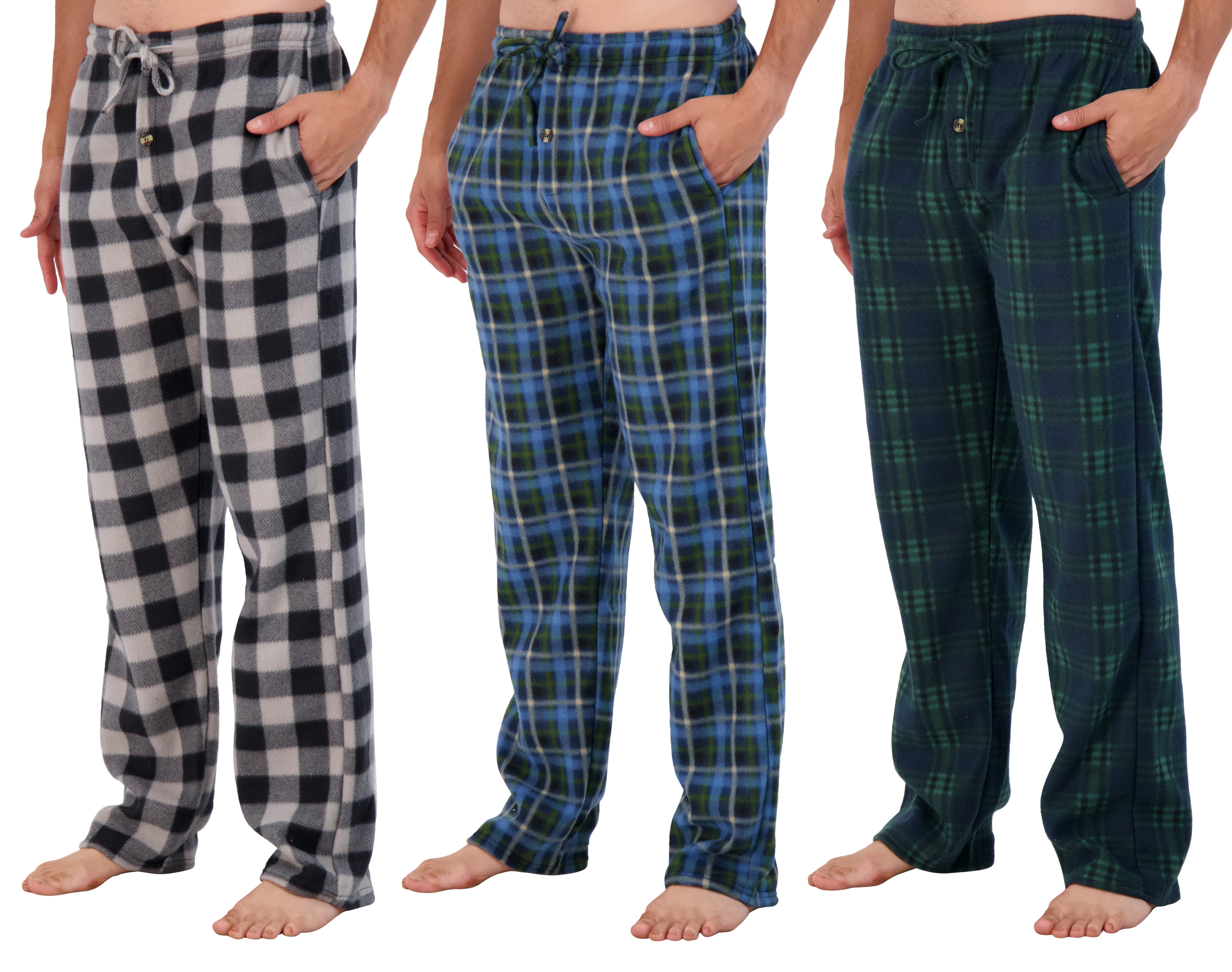 Real Essentials Men's 3-Pack Plaid Microfleece Sleep Pants, Sizes S-3XL ...