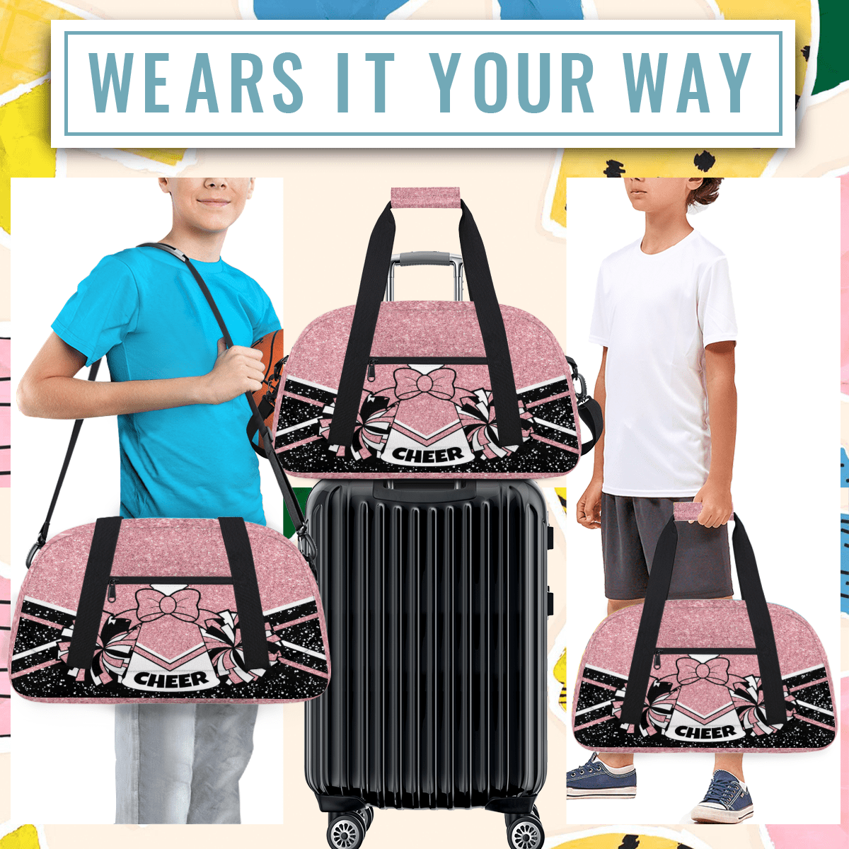 Herdesigns Cheerleading Bags Overnight Duffel Bags Cheer Coral Pinks Sport Gym Bag Travel Bag Travel Waterproof Weekender Bag Carry On Travel Tote Bag Dance Bags