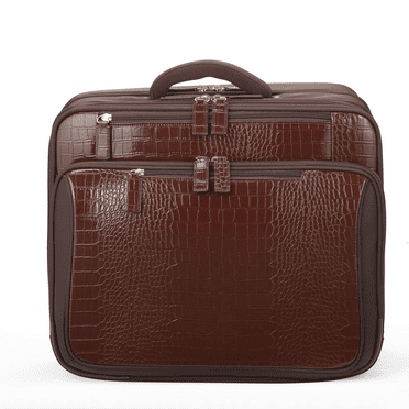 Francine Collection 17.3" inch Croco Wheeled Leather Laptop Bag Rolling Briefcase for Travel (Brown)