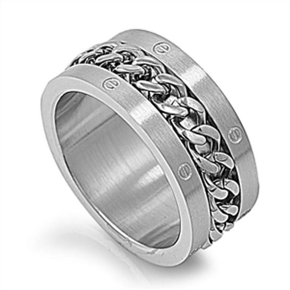 Men's Curb Chain Link Mechanic Screw Ring Stainless Steel Band 11mm Gray 925 Jewelry Female Size 13