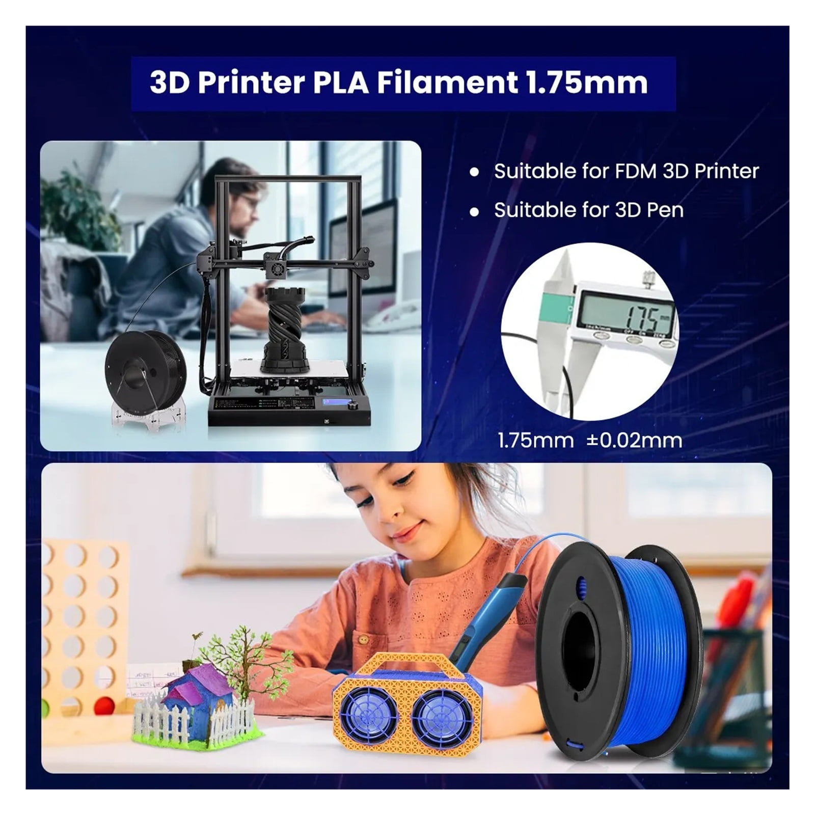 0.25KG 3D Filament, Mini Spool PLA Filament 1.75mm Small Environmental Protection For 3D Printer ,More Smoother and Stable