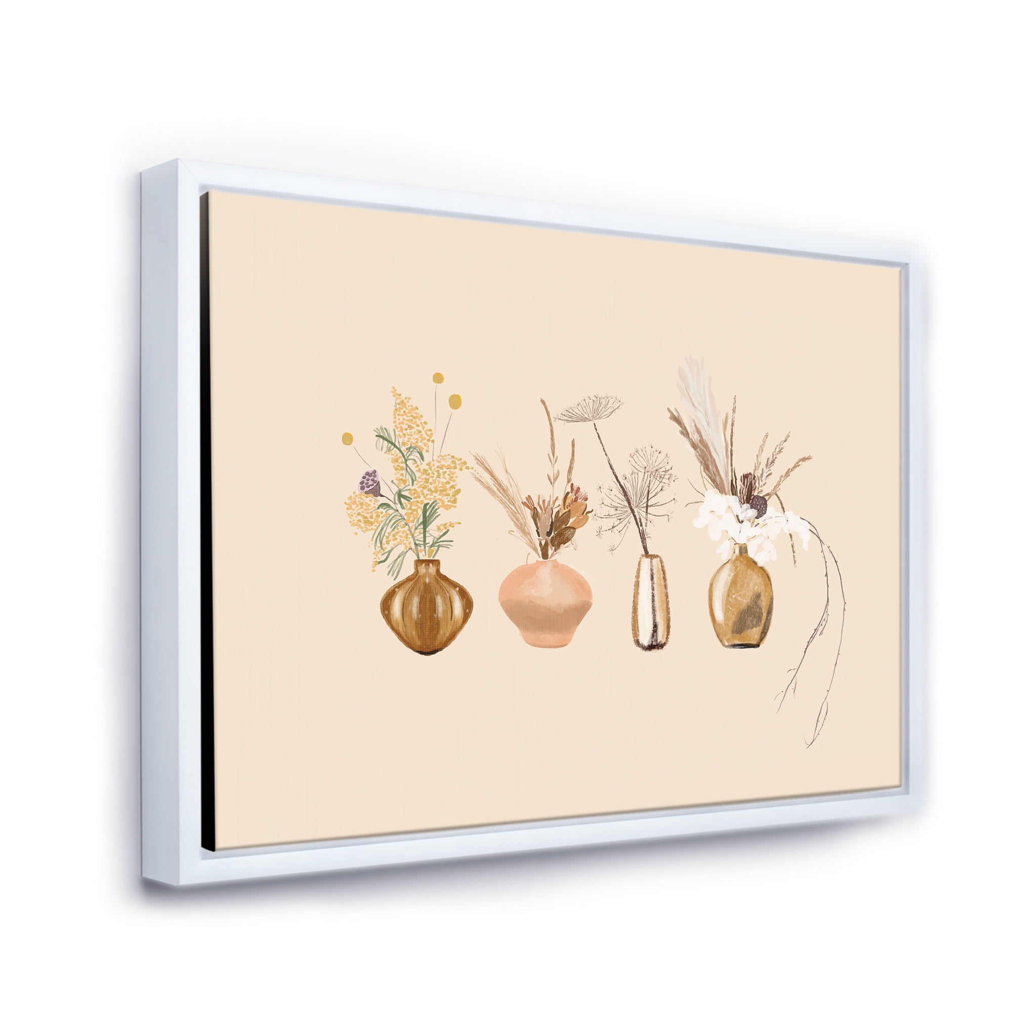 Designart 'Gold Vases With Bouquets Of Wildflowers II' Traditional Framed Canvas Wall Art Print