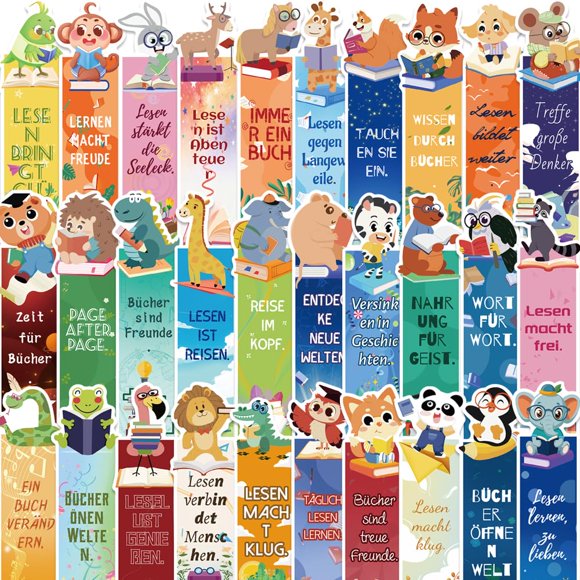 Set de marcapáginas GUBPHK de 30 piezas con animales educativos en alemán