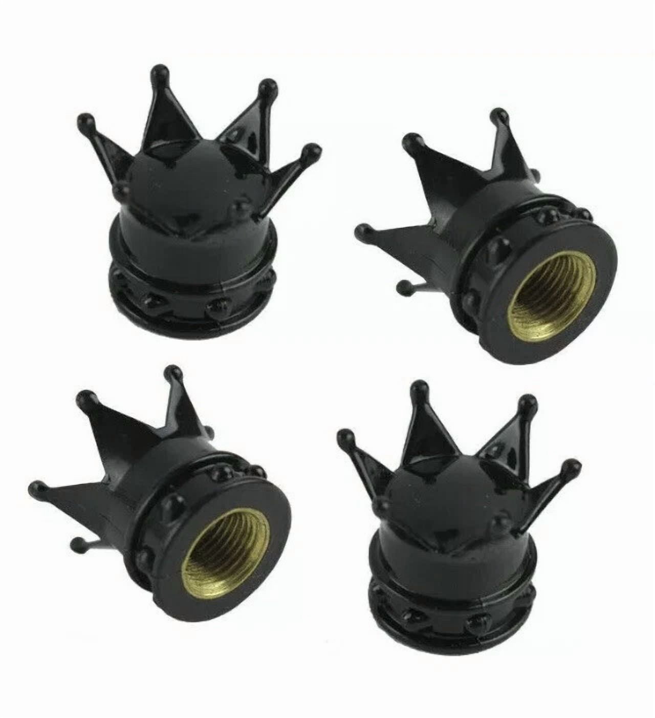 PRIME- Crown Black 4X Car Tire Air Valve Stem Screw Caps Cover Wheel Rim Accessories