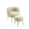 thumbnail image 4 of Velvet Accent Chair with Ottoman, Modern Upholstered Lounge Chair with Footrest and Metal Legs, Comfy Tufted Single Leisure Chairs with Curved Back for Living Room, Bedroom, Office, Beige, 4 of 8