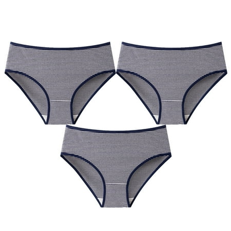 ATOYSOY Women s Clearance Striped Panty Comfy Mid Waist Underpants Shapewear Control Briefs for Ladies Multipack Stretchy Classic Briefs Hip Lifting Cotton Panties  3 Pack Blue XXL