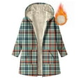 thumbnail image 6 of Women's Hooded Plaid Fleece Front Zip Sherpa Liner Long Cardigan Thermal Casual Winter Outwera With Pockets (S, Green-A), 6 of 7