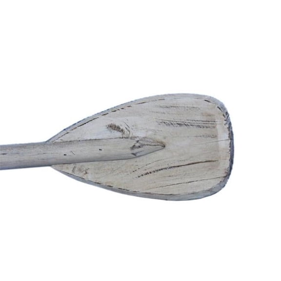 Wooden Rustic Whitewashed Decorative Rowing Boat Paddle with Hooks- 24 in.