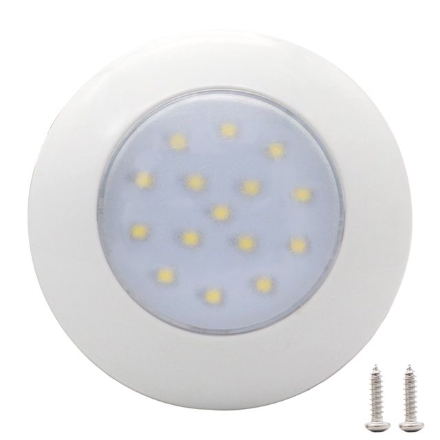 15 LED Round Lights Car Round Ceiling Light Interior light for RV Boat Waterproof 12V White Lights