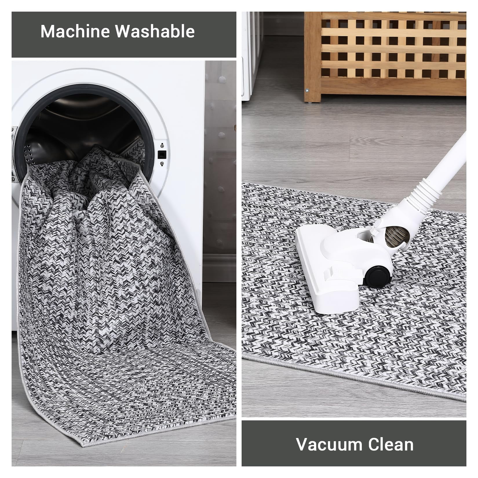 Tzou Braid Print Area Rug, Non-Slip Low Pile Washable Carpet for Living Room, Bedroom, Office