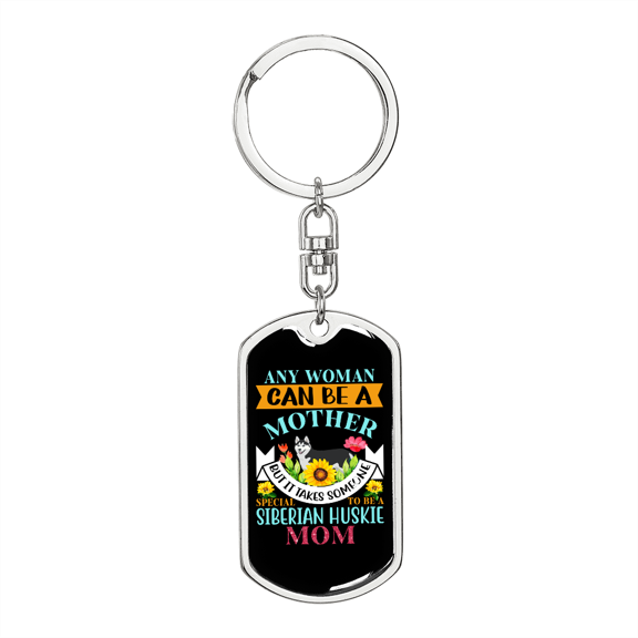 Siberian Huskie Mom  Stainless Steel or 18k Gold Premium Swivel Dog Tag Keychain