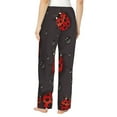 thumbnail image 3 of Disketp Red Ladybugs On Dark Background Print Women'S Comfy Pajama Pants Casual Drawstring Palazzo Lounge Wide Leg Pants, 3 of 9