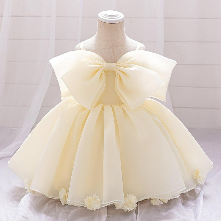 sachin and babi light blue dress Efsteb 6m-3y Newborn Baby Girl Dress Clothes Cute Bow Tie Front Strappy Princess Flower Dresses Formal Elegant Layered Lace Gowns (Yellow,6 Months)