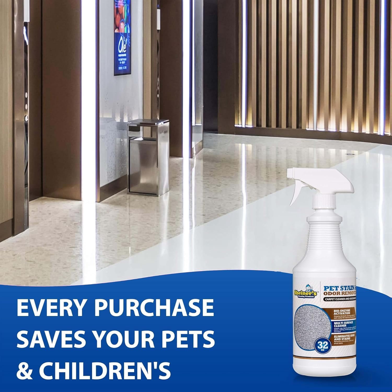 Pet Stain Remover & Pet Odor Eliminator, Advanced Cleaning Bio-Enzyme Cleaner Solution for Carpets, Rugs, Upholstery & Multi-Surfaces, Safe for Pets & Kids. (32 oz)