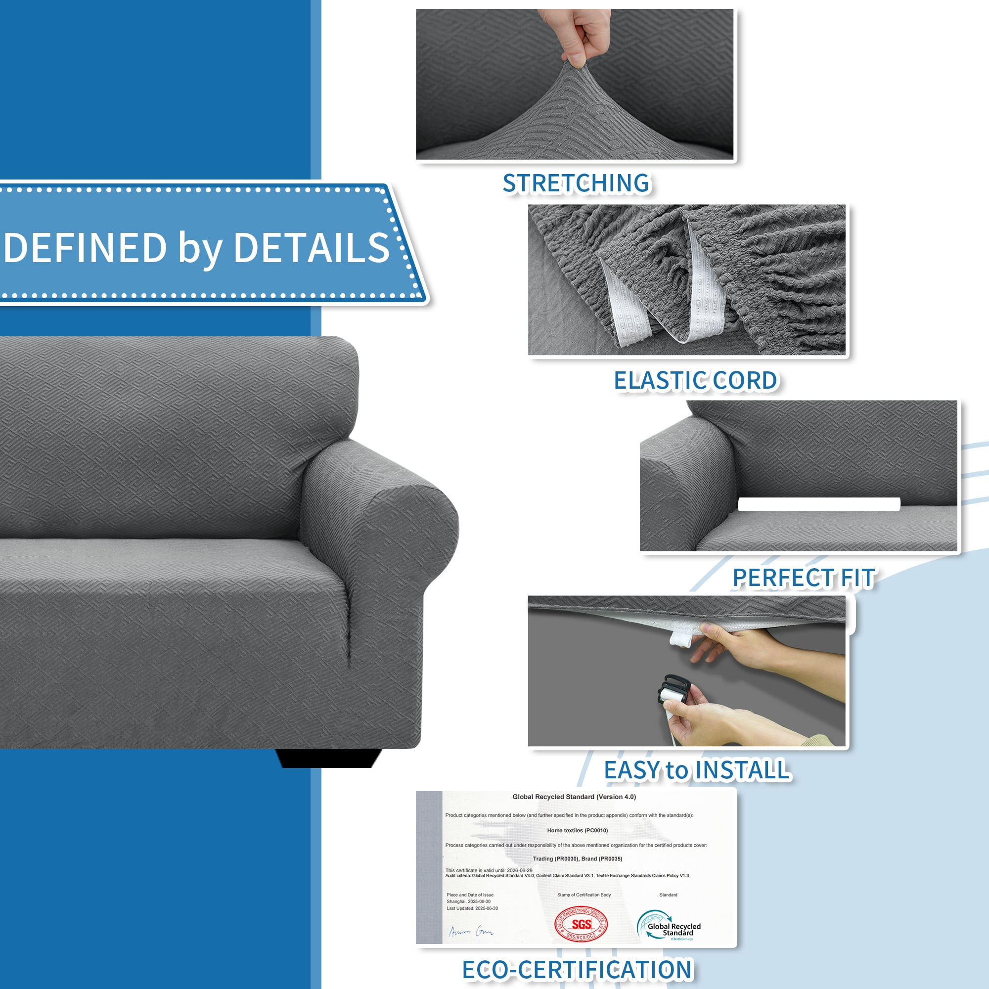 JIATER 1-Piece Sofa Cover Stretch Couch Cover Washable Sofa Slipcover Furniture Protector for Loveseat Sofa,Light Gray
