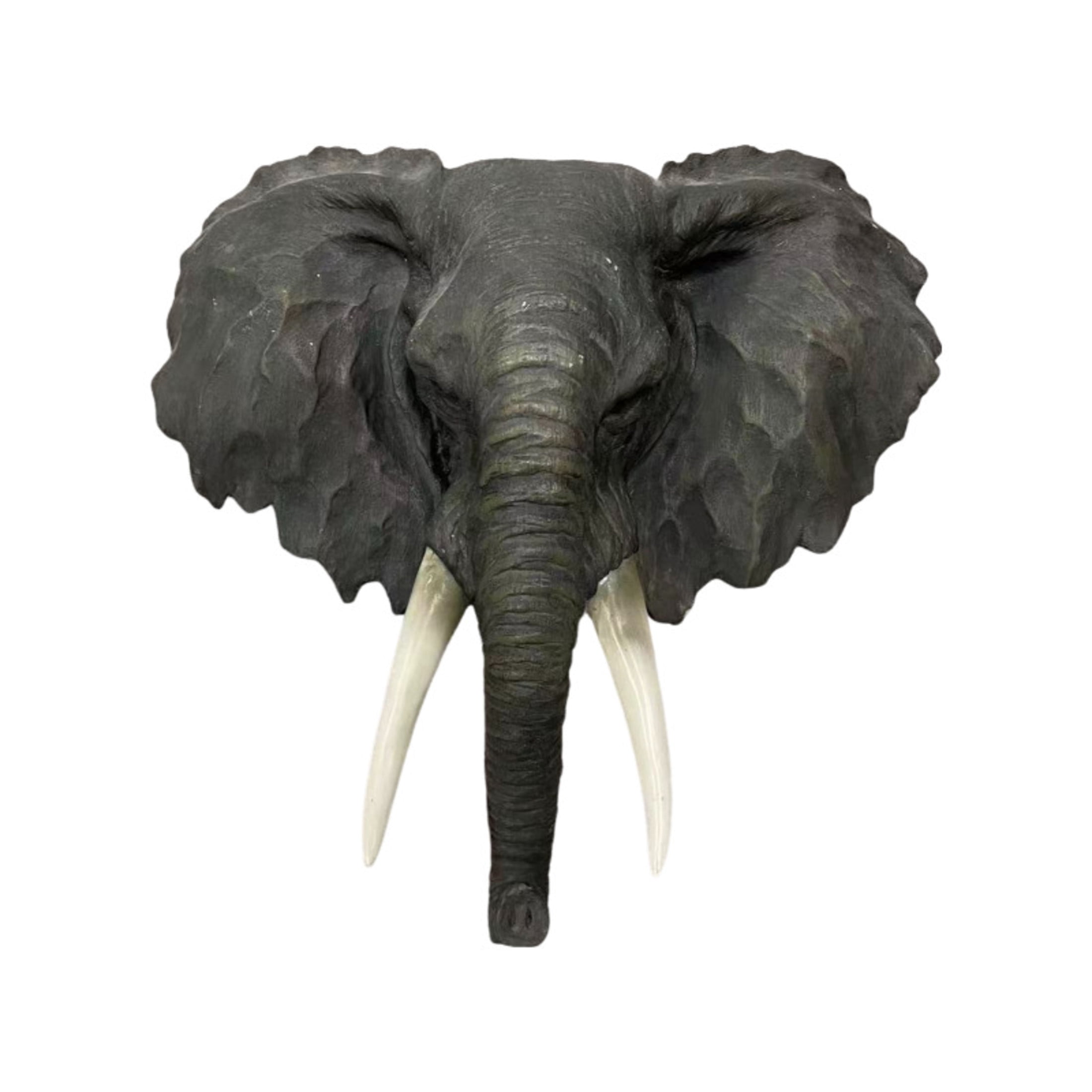 GDF Studio 15" Realistic African Elephant Head Wall Sculpture, Deep Gray Resin Animal Decor Gifts for Wildlife Lovers