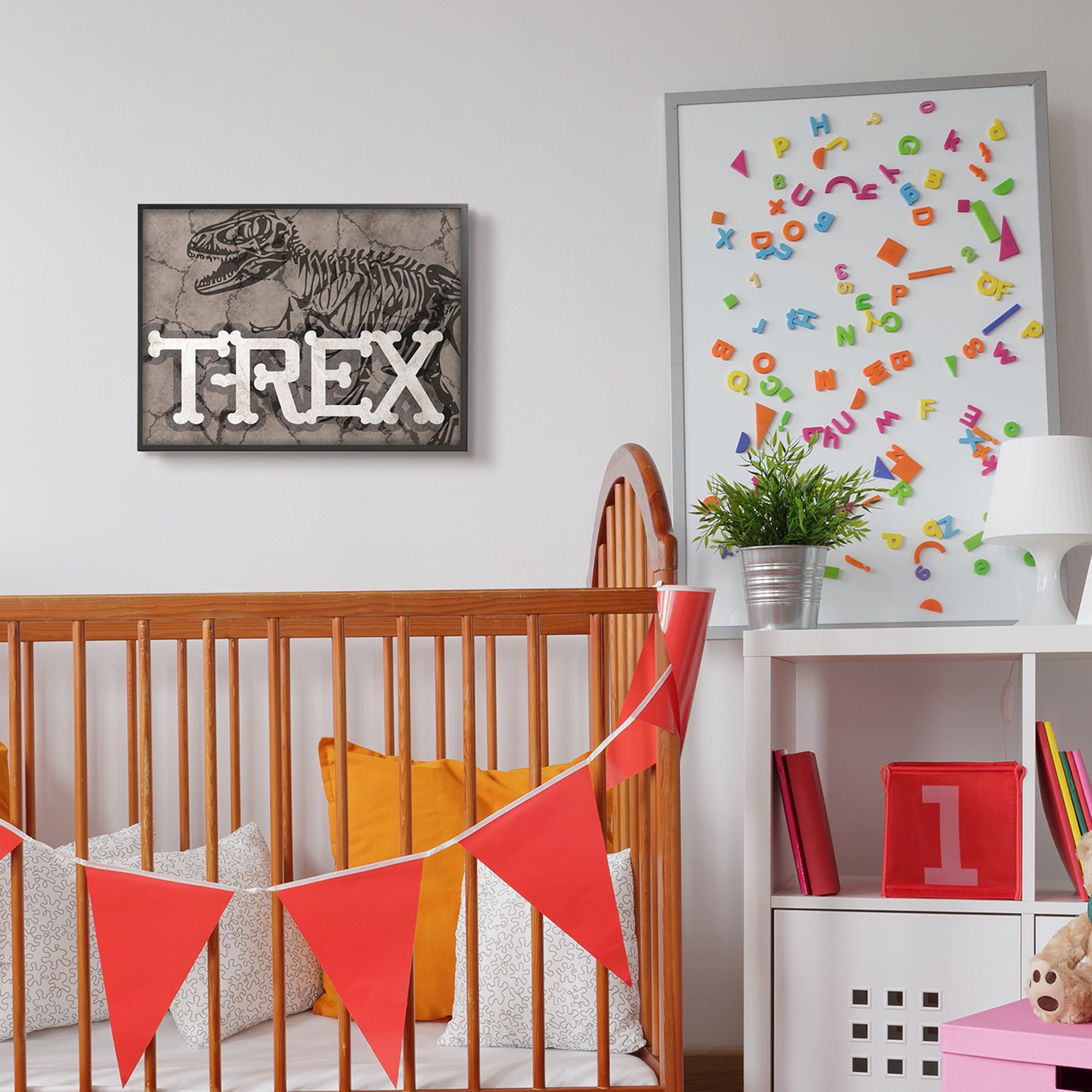 Stupell Industries Ancient T-Rex Skeleton Large Reptile Bone Typography Animals & Insects Painting Black Framed Art Print Wall Art, 16 x 20