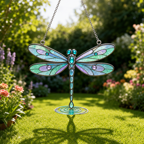 Dragonfly Acrylic Suncatcher Window Hanging, Stained Glass Style Gift for Mom