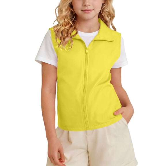 Jalioing Toddler Kids Outdoor Vest Boys Girls Solid Color Zip Up Collared Vest Casual Summer Travelling Vest with Pocket