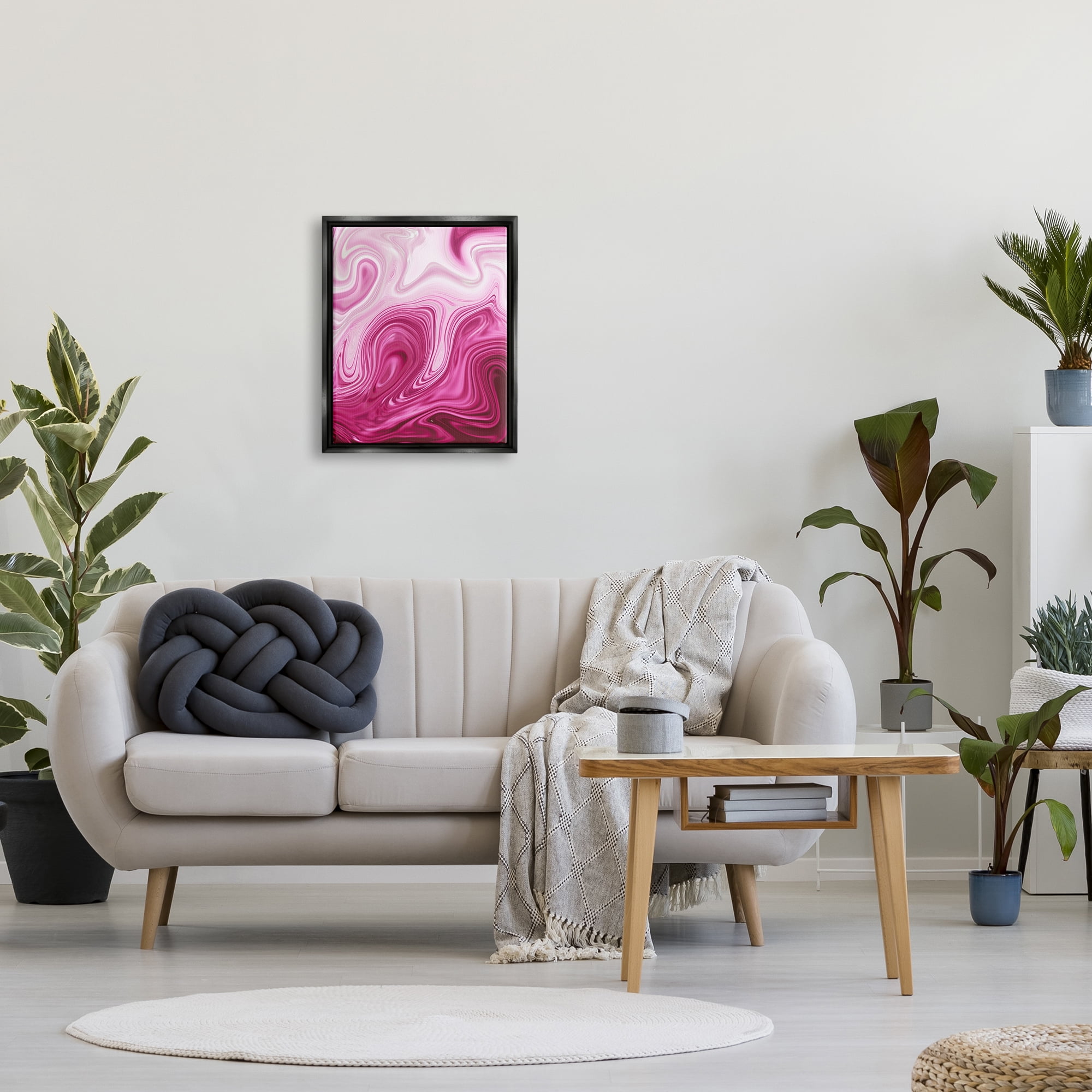 Stupell Pink Marble Abstract Swirls Abstract Painting Black Floater Framed Art Print Wall Art
