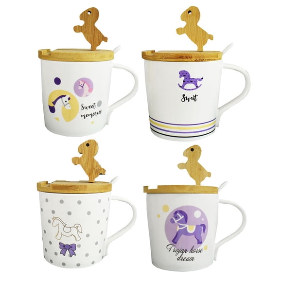 Tazas de Ceramica Importacion Caballito Madera 4 piezas