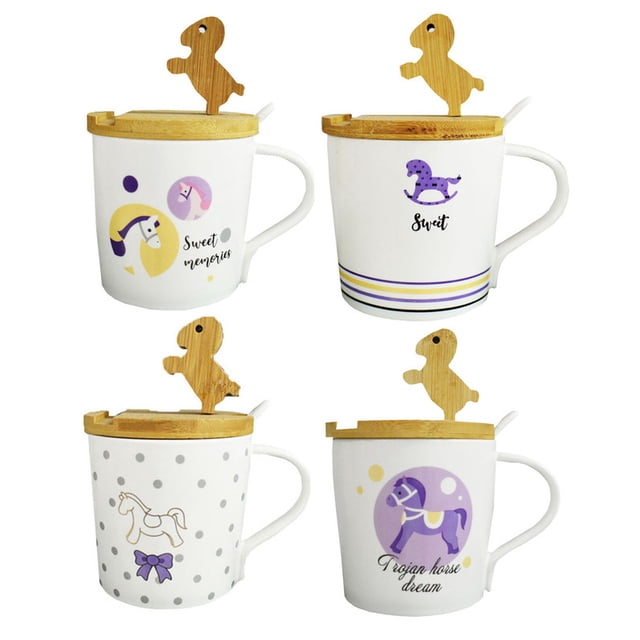 Tazas de Ceramica Importacion Caballito Madera 4 piezas
