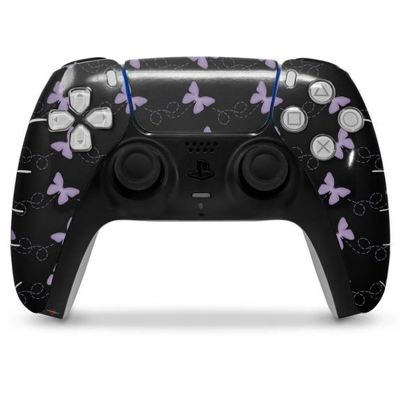 WraptorSkinz Skin Wrap compatible with the Sony PS5 DualSense Controller Pastel Butterflies Purple on Black (CONTROLLER NOT INCLUDED)