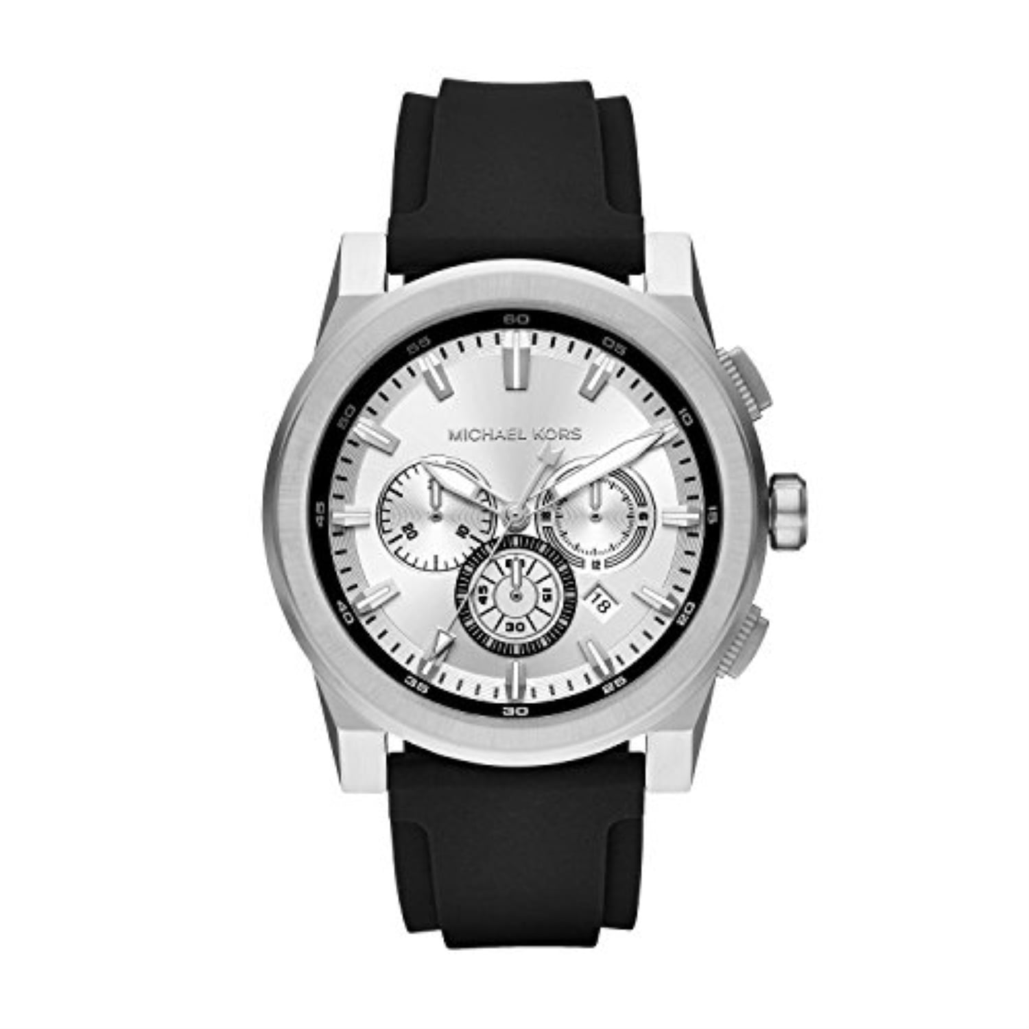 michael kors men's grayson stainless steel analog-quartz watch with  silicone strap, black, 24 (model: mk8596)