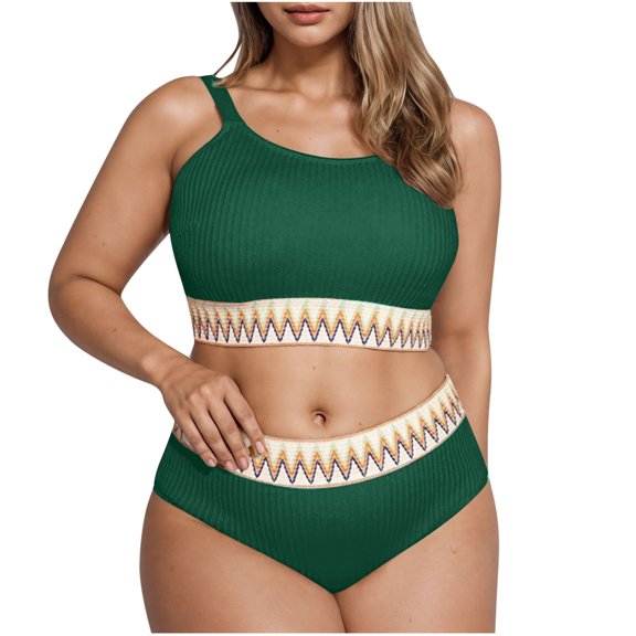 ShiShine Bikini Sets for Women Plus Size High Waisted Tummy Control Full Coverage Swimsuit Vintage Modest 2 Piece Bathing Suit