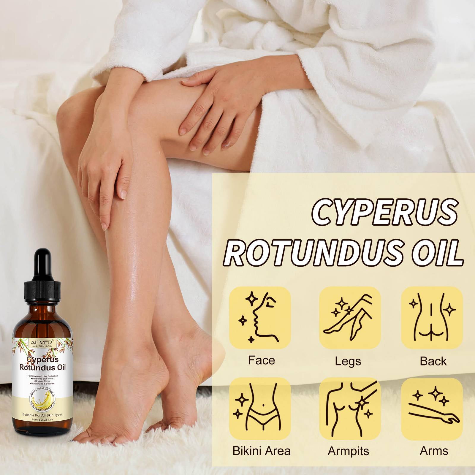 Aliver 100% Pure Cyperus Rotundus Oil for Hair Removal. Moisturizes, Soothes, Reduces Unwanted Hair. For All Skin Types. 2.02 fl oz