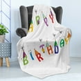thumbnail image 4 of Birthday Soft Flannel Fleece Throw Blanket, Celebration Colorful Letters on Ropes Funny Faces Pointy Party Hats, Cozy Plush for Indoor and Outdoor Use, 50" x 70", Multicolor, by Ambesonne, 4 of 5