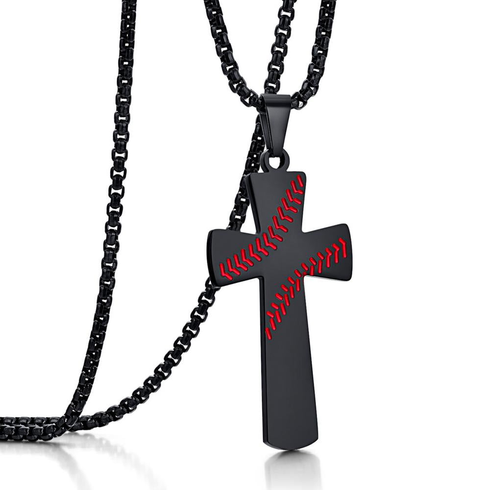IMSHIE Baseball Cross Pendant Necklace, Sliver Gold Black Cross Chain
