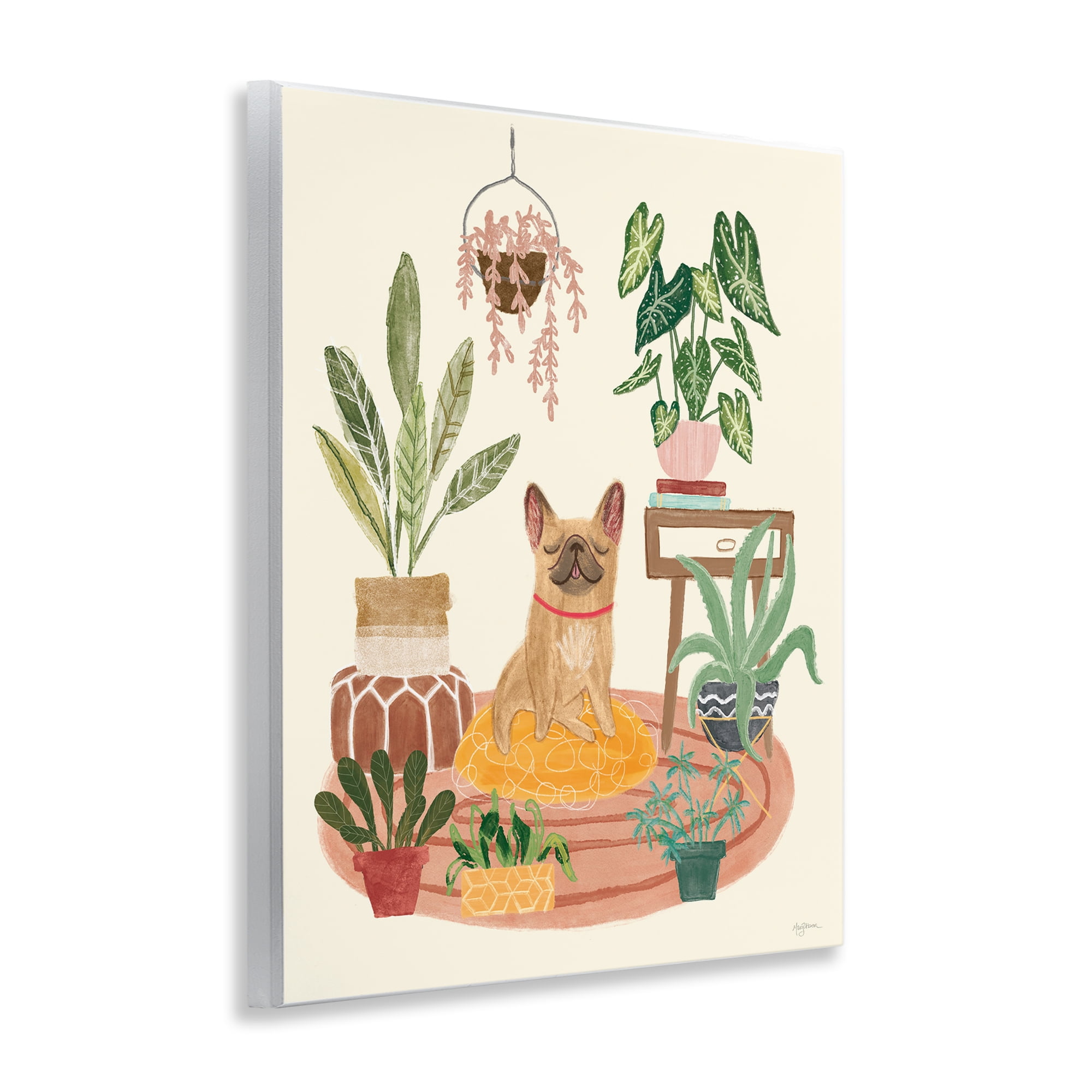 Stupell Industries Pug Dog with Plants Animals & Insects Painting Unframed Art Print Wall Art, 11 x 14