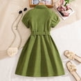 thumbnail image 5 of RUTAYY Children Girls Dress Summer Short Sleeve Casual Solid Color Button Down Cinched Waist Turndown Collar Fashion Beach Dresses, 5 of 9