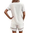 thumbnail image 3 of Short Sleeve Womens 2-Piece Set Summer Loose Lace V Neck T Shirts Dressy Casual Ruffle Sleeve Tunic Blouses Shorts White L, 3 of 7