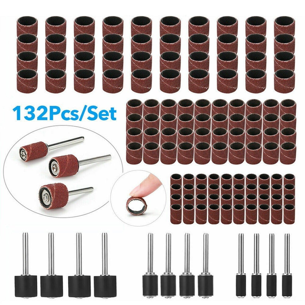 132pcs 1/2" 3/8" Mixed Drum Mandrel& Sanding Drum Sleeves For Rotary Tool 