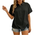 thumbnail image 1 of Tops for Women Short Sleeve Button V Neck Collared Dressy Causal Summer Loose Shirts Work Blouse Vintage, 1 of 8