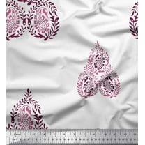 Soimoi Crepe Silk Fabric Leaves & Paisley Block Print Fabric by Yard 42 Inch Wide